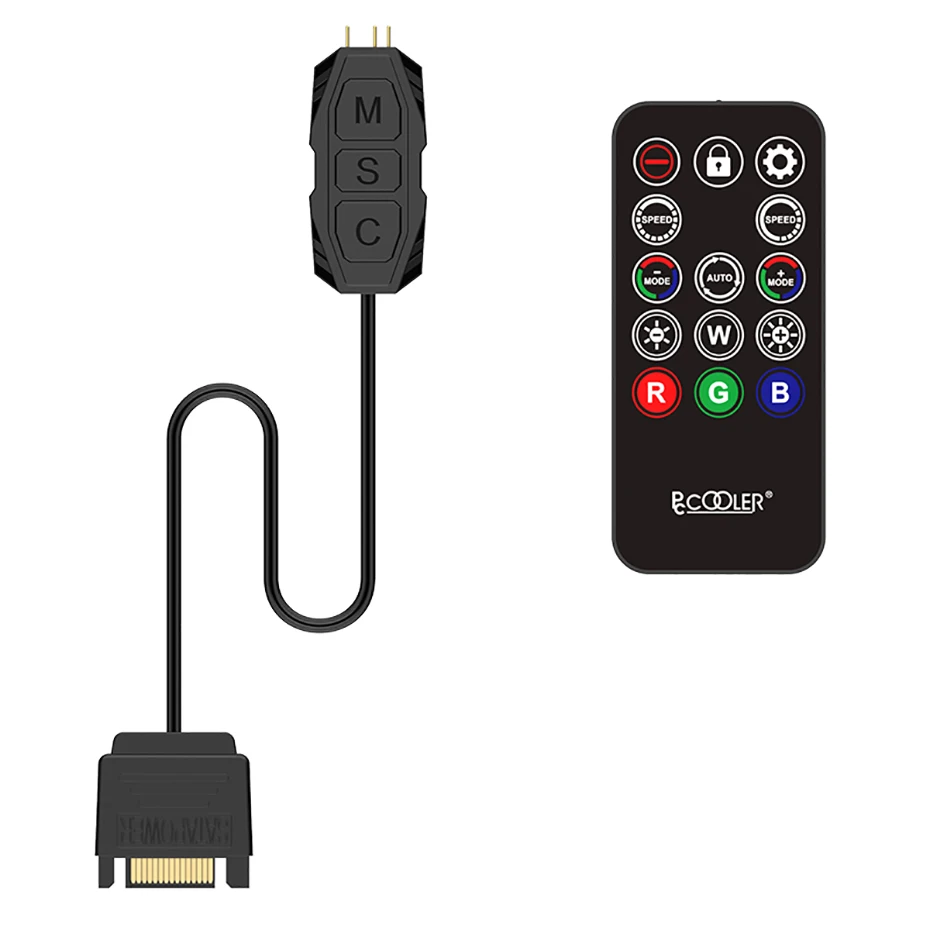 

Pccooler PC-C5ORC PC-C50K 5V 3pin ARGB Wireless Remote Control 12V 4pin RGB Controller Fan switch to SATA interface