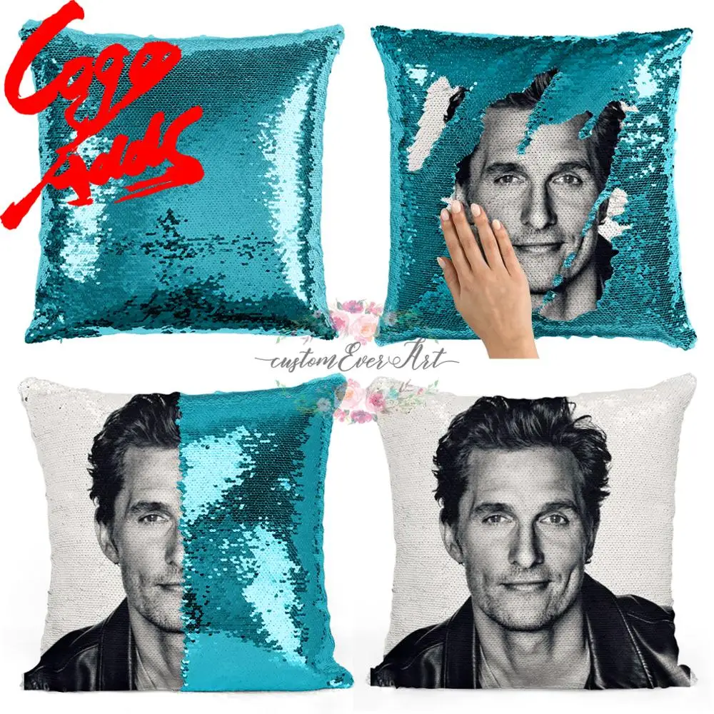 Подушка с блестками Matt McConaughey | Наволочка Двухцветная подушка Подарок для нее