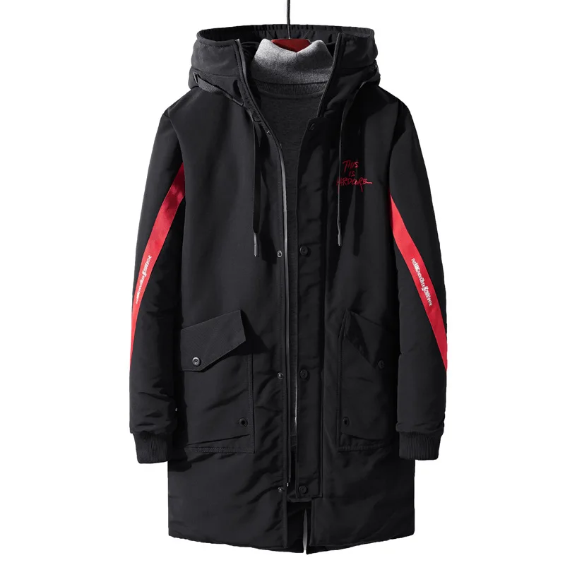 

2020 winter new ins trendy embroidery cotton coat mid-length cotton coat men's thick hooded coat for men plus 4xl outwear