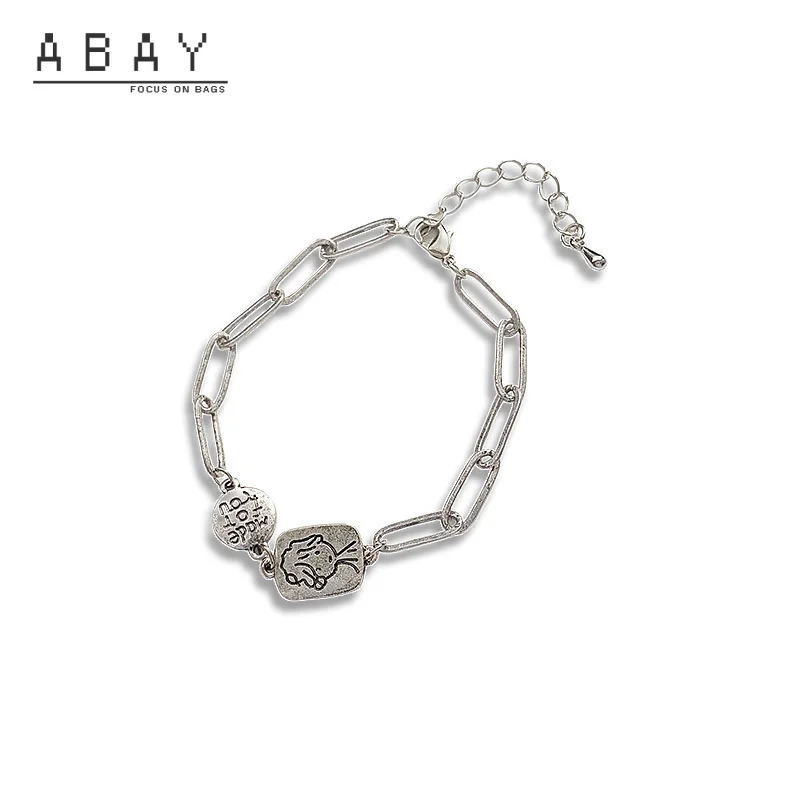

2020 New Cute Little Man Lettered Bracelet Women Fashion Simple Versatile Old Temperament Design Feeling Female Bangle Trend