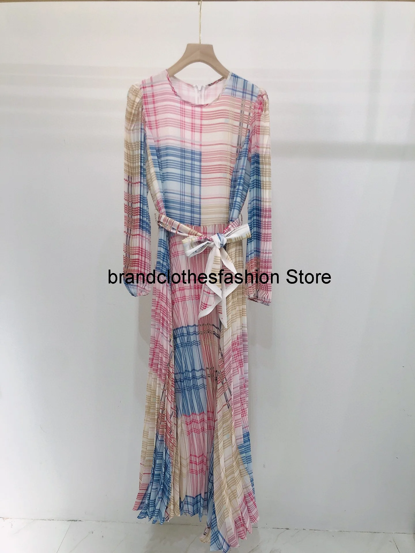 

Женское модельное платье с поясом, цветное клетчатое плиссированное платье с поясом, весна-лето 2021