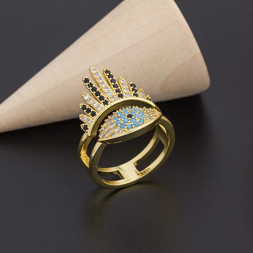 

2020 New Bohemian Rainbow Evil Eye Rhinestone Crown Rings For Women Ladies Vintage Finger Ring Best Party Dance Jewelry Gift