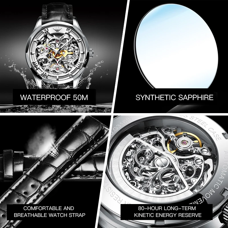 Часы наручные OUPINKE Мужские автоматические брендовые Роскошные Механические