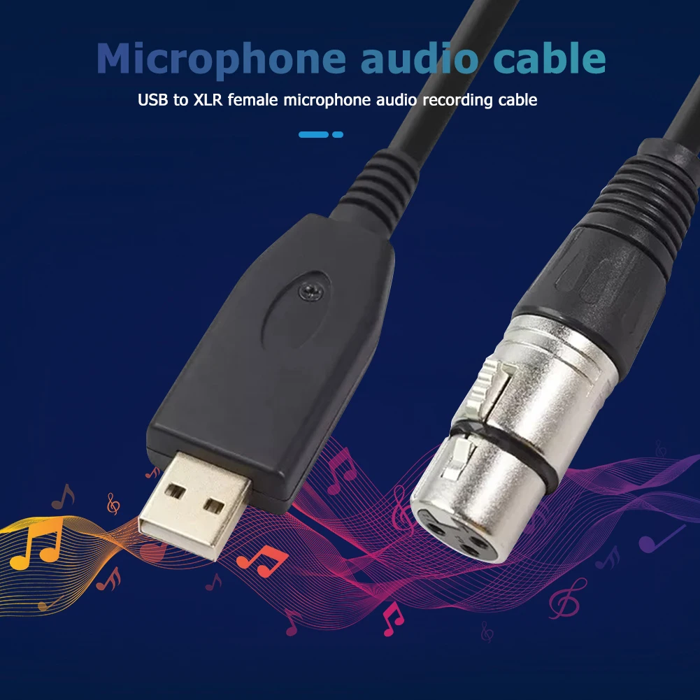 Adapter Splitter Audio Cable USB Microphone Cable USB Male to 3-Pin XLR Female Audio Cable Adapter Converter