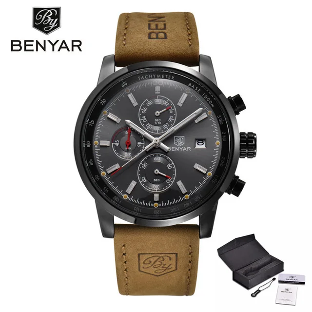 gray BENYAR мужские роскошные часы Топ бренд кварцевые часы с хронографом модные спортивные автоматические часы с датой военные часы Relogio Masculino - Цвет: gray