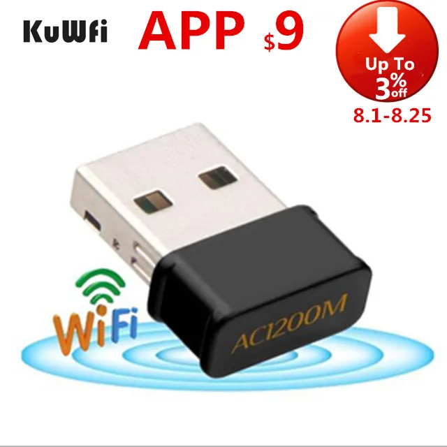 KuWfi 1200 Мбит/с USB Wifi Адаптерная сетевая карта двухдиапазонный адаптер 2 4G/5 8G антенна