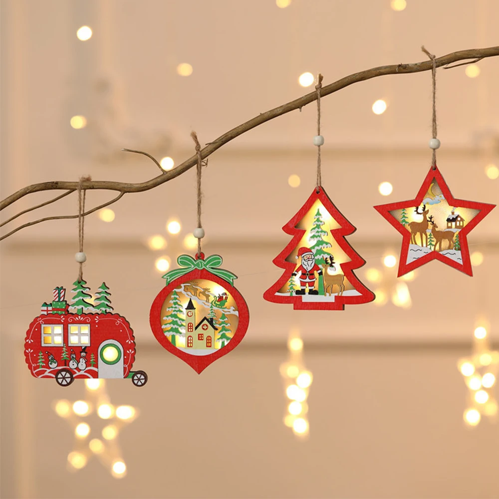 

Светящаяся рождественская подвеска, 1 шт., деревянный красочный автомобиль, Рождественская елка, подвесные украшения, украшения для дома, де...