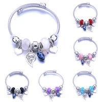leaf love crystal beads trendy elastic metal beading bracelet jewelry 6 colors chain bangles beaded bracelet fit jewelry