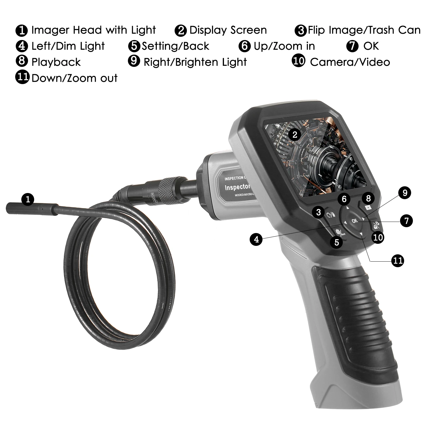 

Handheld 3.5" LCD Professional Industrial Endoscope Videoscope with 4 LED Lights CMOS Sensor Borescope Camera Image