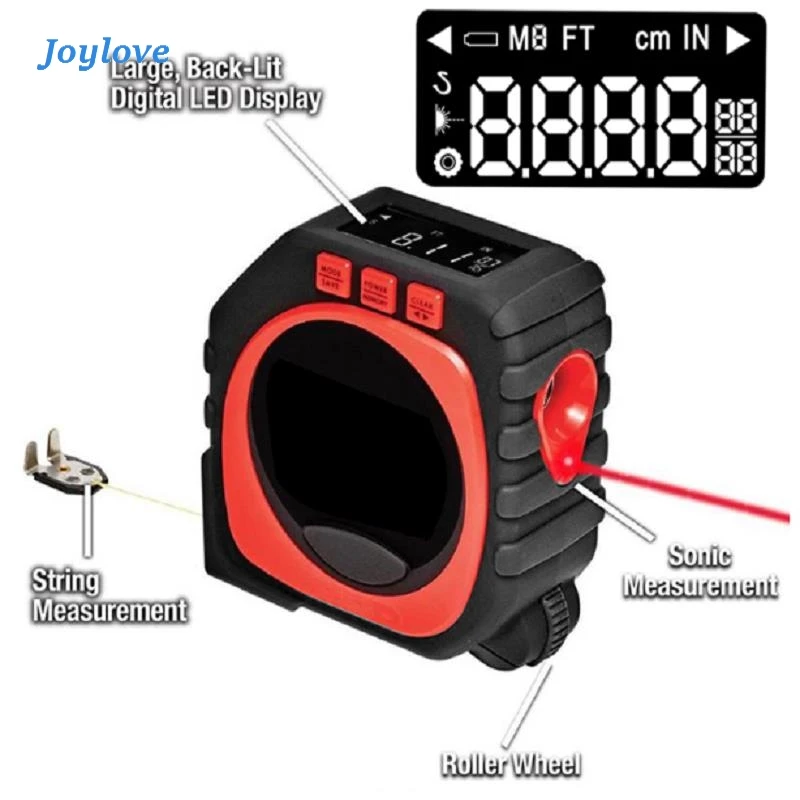 

JOYLOVE 3 In 1 Measuring Tape With Roll Cord Mode High Accuracy Laser Digital Impact Professional Tool LED Digital Display
