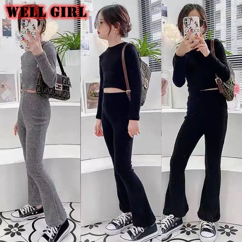 Спортивный костюм для девочек 3-16 лет комплект из двух предметов укороченный топ