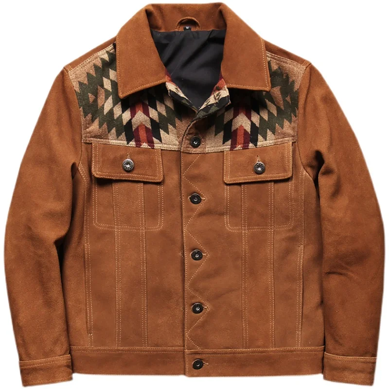 

2021 Brown Casual Style Genuine Leather Jacket Men Single Breasted Large Size 4XL Real Natural Cow Suede Autumn Slim Fit Coat