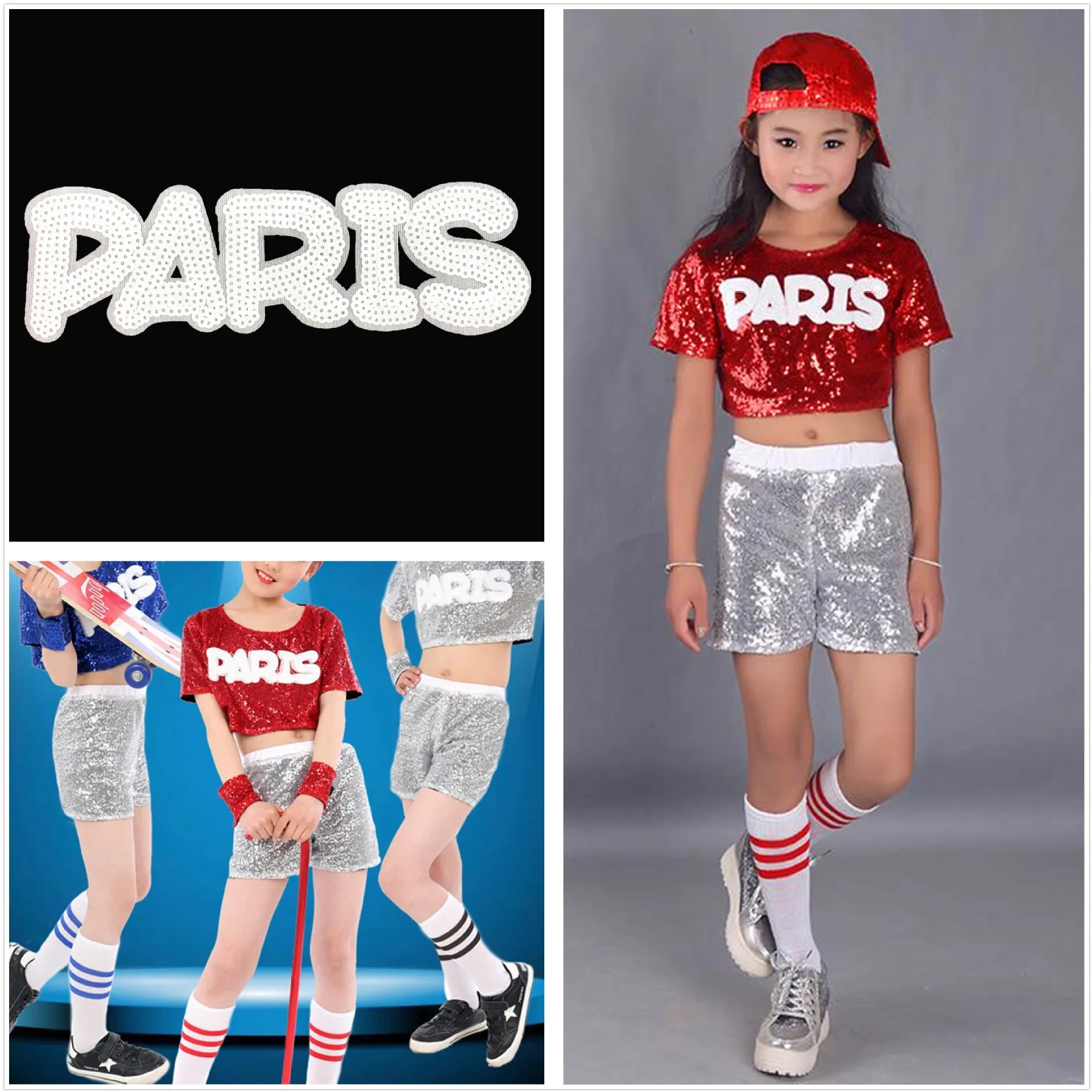 Блесток нашивки с надписью Paris Утюг на вышитой аппликацией Вышивание патч DIY для