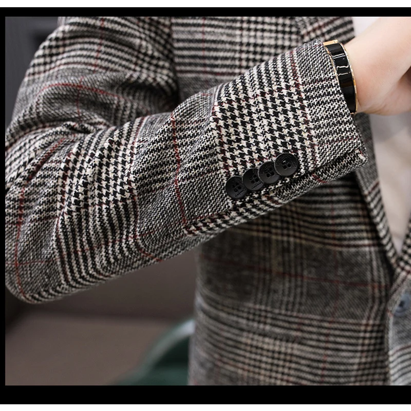 Мужской винтажный блейзер в клетку деловой Повседневный Блейзер на одной