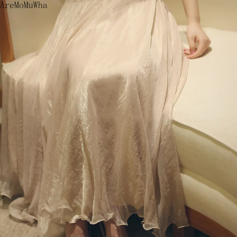 Весна 2019 новинка элегантная нежная золотистая шелковая шифоновая юбка AreMoMuWha