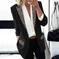 stylish office lady blazer leopard print fake flap pockets autumn winter long sleeve lapel suit jacket for working