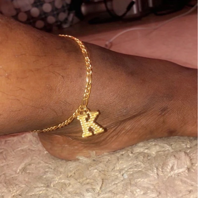 Изящный браслет на ногу с инициалами золотого цвета буквами алфавита цепочка для