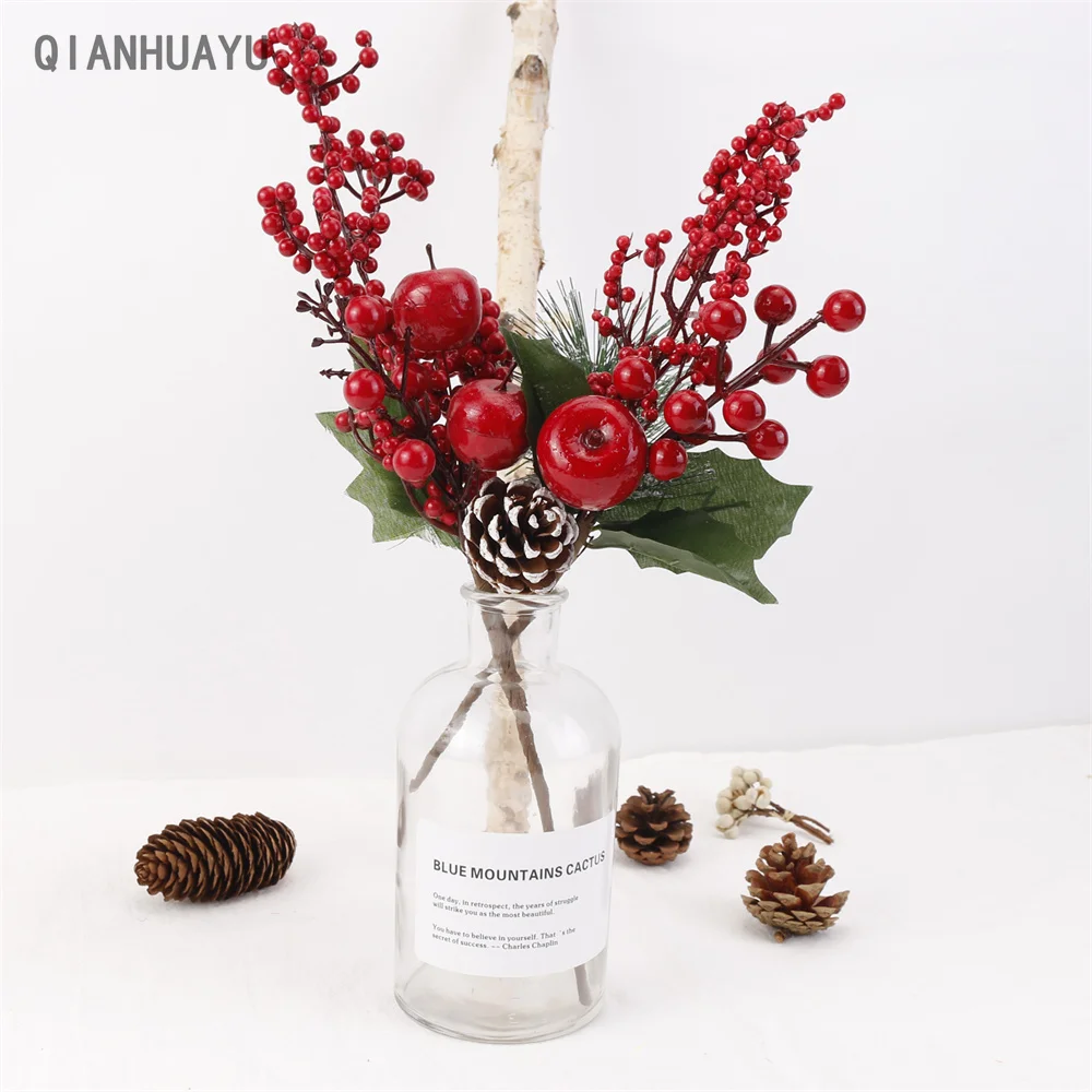 Рождественский Декор искусственные хлопковые тычинки цветов красные ягоды