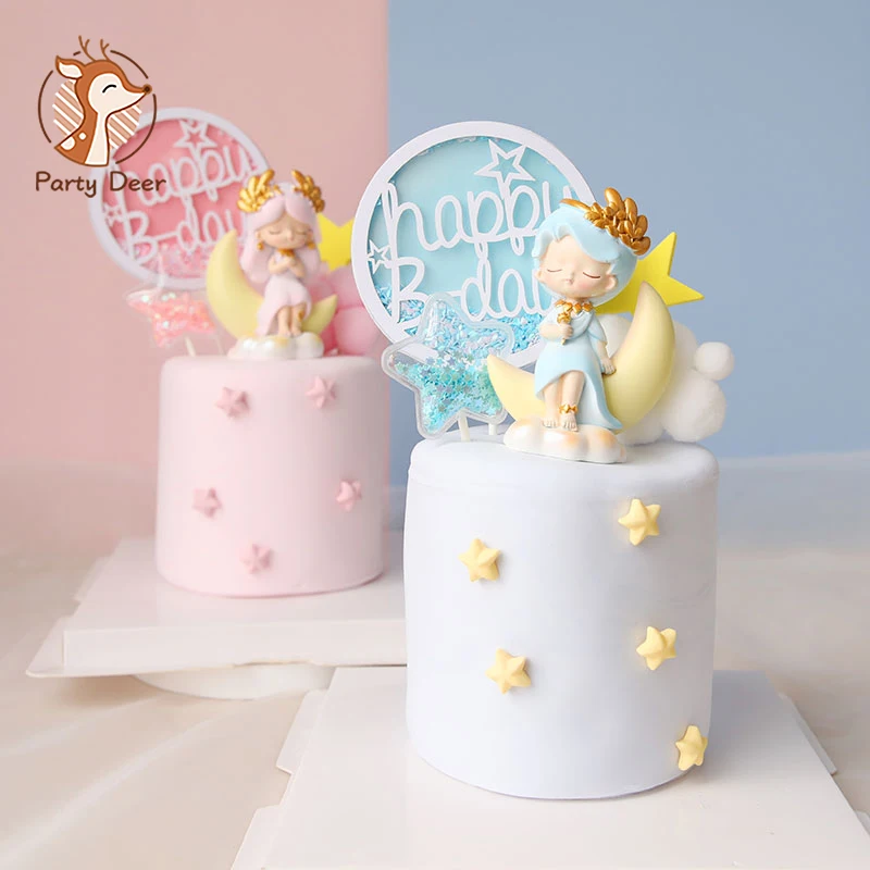 

Midsummer Звезда Луна розовая девочка синий мальчик на день рождения детский торт Топпер украшение для вечерние принадлежности для выпечки пре...