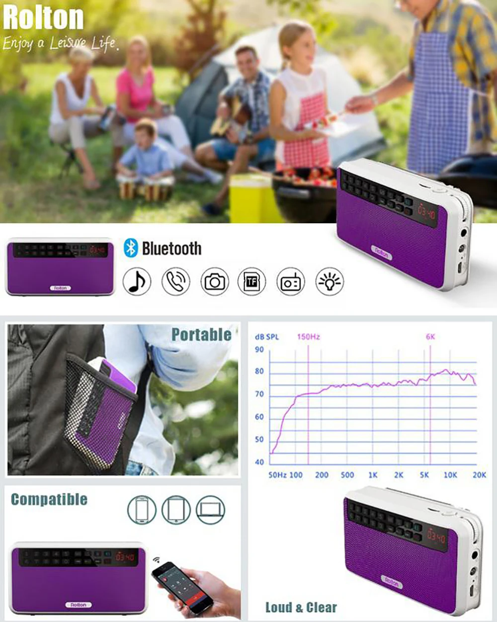 Портативный беспроводной динамик бас стерео Bluetooth динамик Встроенный микрофон двойной трек громкий динамик поддержка fm-радио TF USB музыкальный плеер