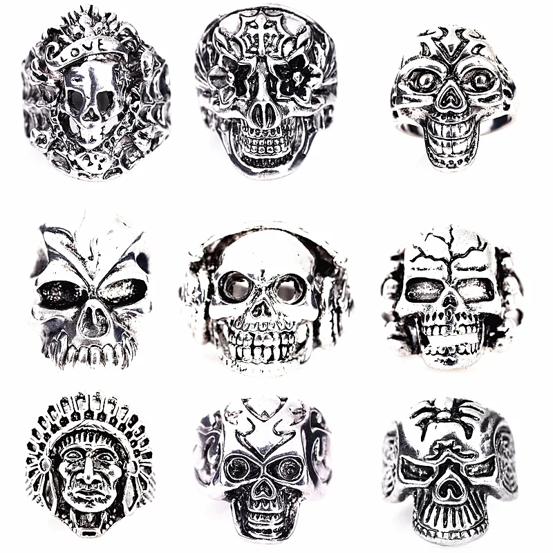 

MIXMAX 30pcs Skull Bikers Men's Rings Top-quality Gothic Punk Skeleton rock ring hiphop jewelry Assorted Wholesale Lots Bulk