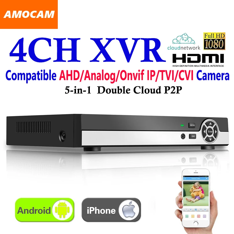 

New 4CH Super XVR All HD 1080P 5-in-1 DVR CCTV Surveillance Video Recorder HDMI output with AHD/Analog/Onvif IP/TVI/CVI Camera