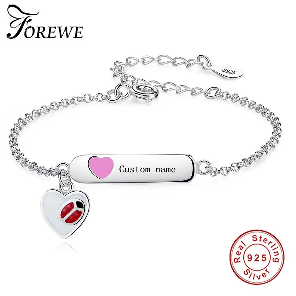 Гравировальный браслет с надписью и цепочкой из стерлингового серебра 925 пробы