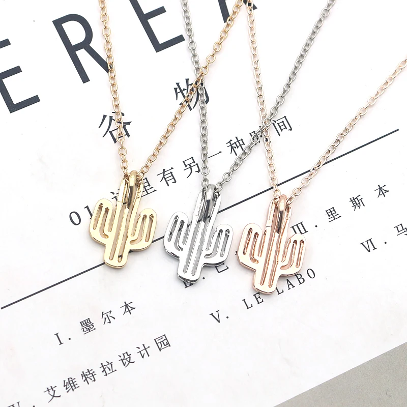 Простые полые кактус ожерелье розовое золото Лето минималистский пустыня