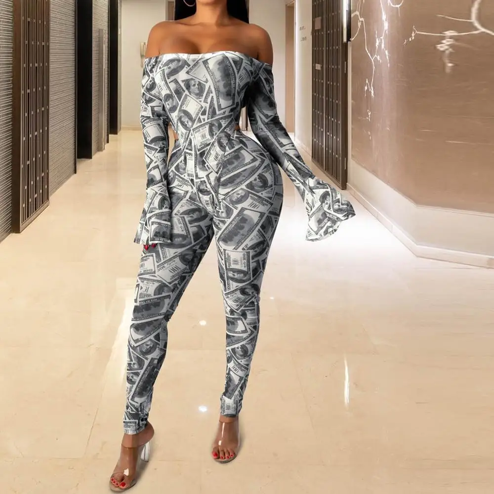 Женский комбинезон с принтом долларов Adogirl облегающий сетчатый открытыми