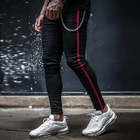 Новинка 2021, мужские черные Стрейчевые облегающие джинсы, повседневные облегающие джинсовые красные лоскутные брюки с боковыми полосками, Готическая уличная одежда, джинсы высокого качества