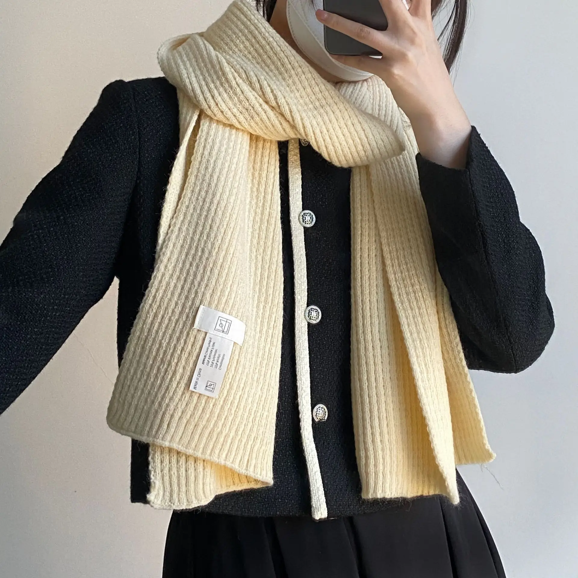 

New knitted scarf net celebrity ins double-sided thickened long scarf fashionable temperament all-match warmth pure color scarf