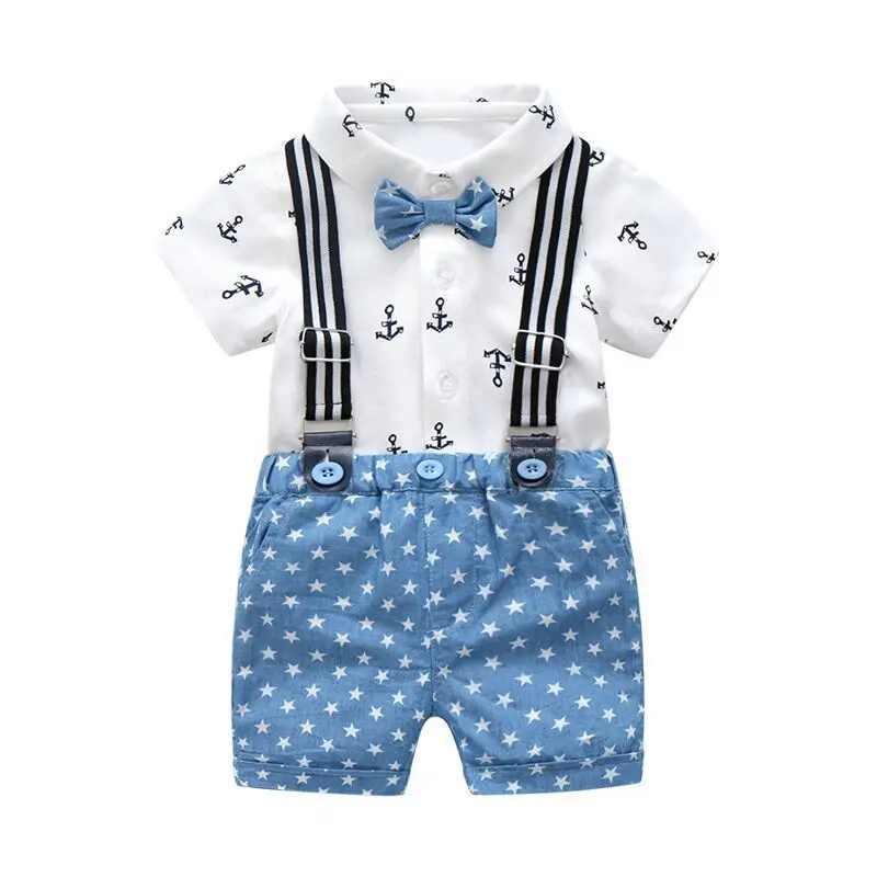 

Baby clothes summer overalls suit baby boy suit gentleman dress bow tie lattice short sleeve shorts suit baby clothes