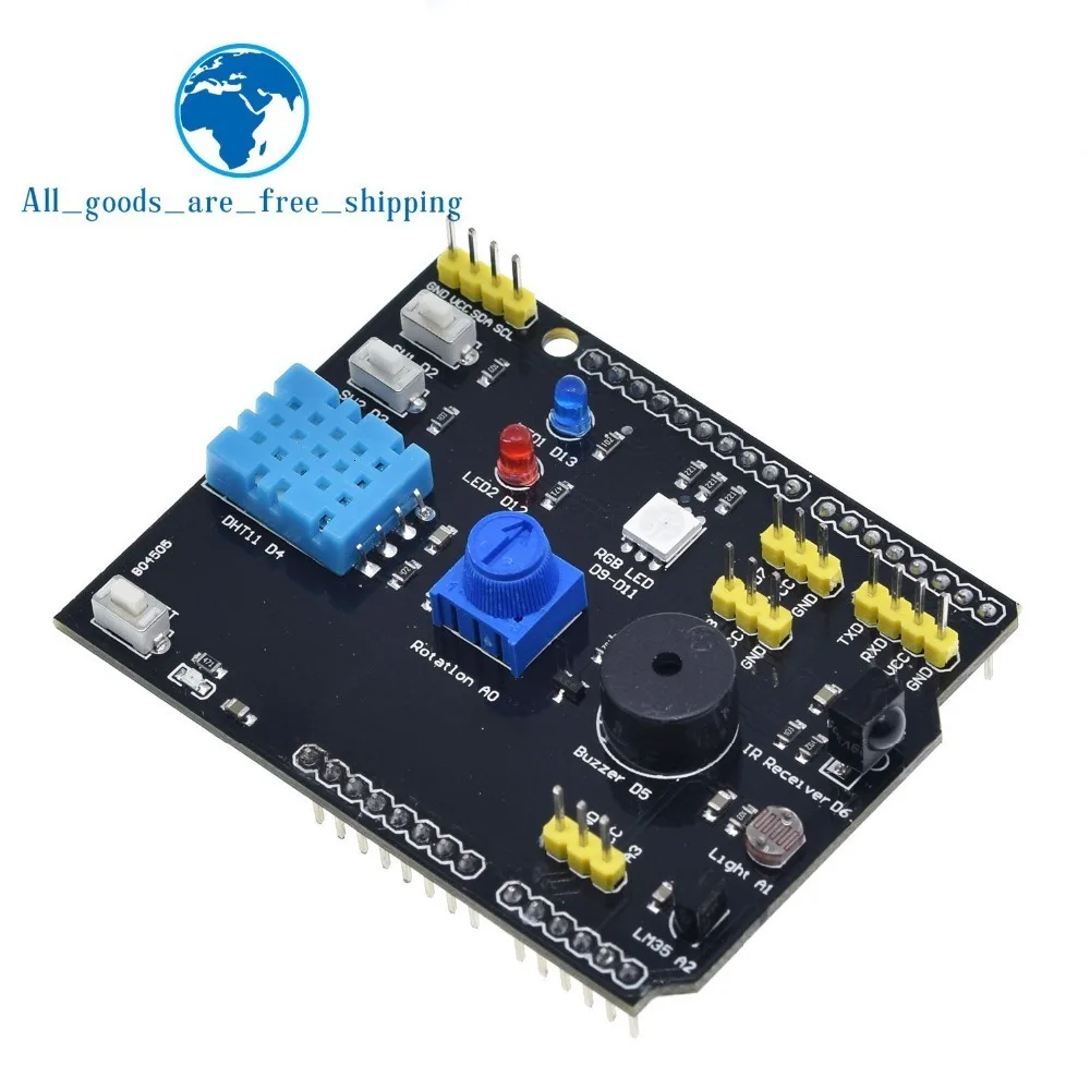 DHT11 LM35 датчик температуры и влажности Многофункциональный Плата расширения адаптер для Arduino UNO R3 RGB светодиодный ИК-приемник зуммер IEC