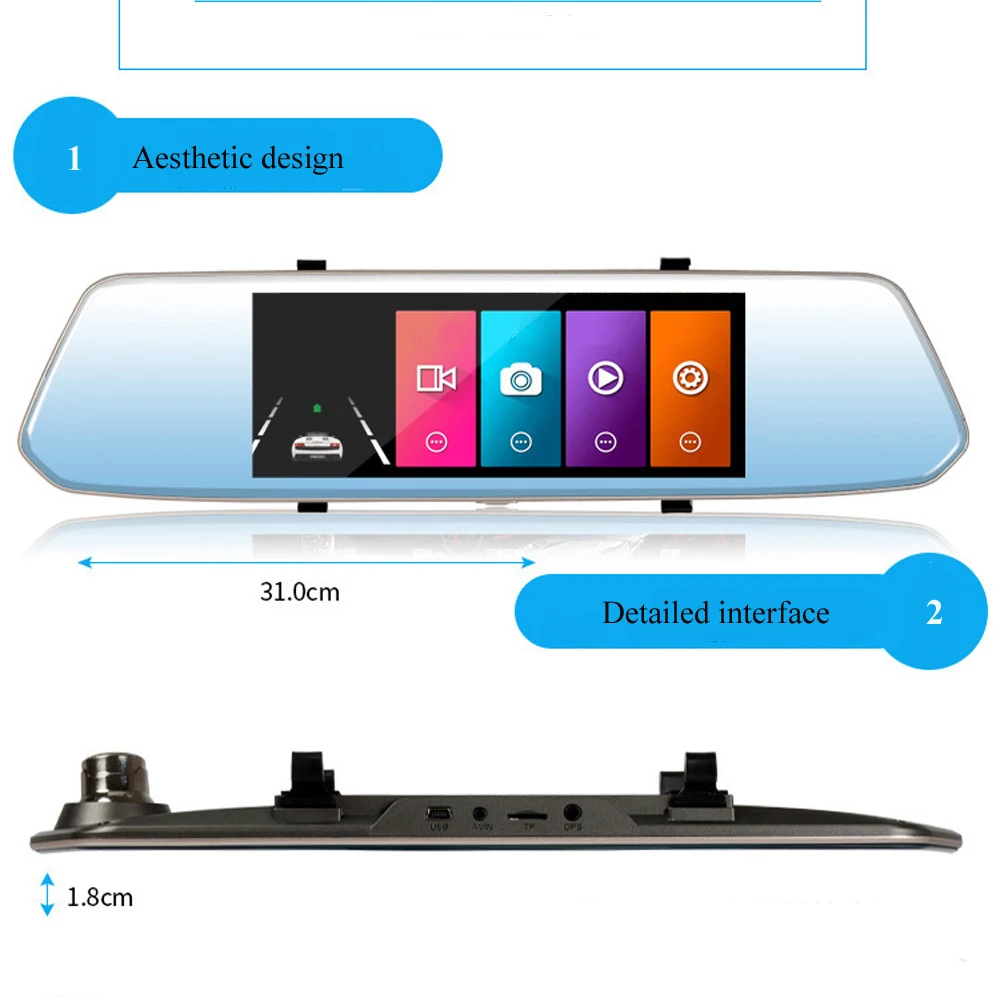 Android 7 дюймовый Автомобильный видеорегистратор 1080P с зеркалом заднего вида