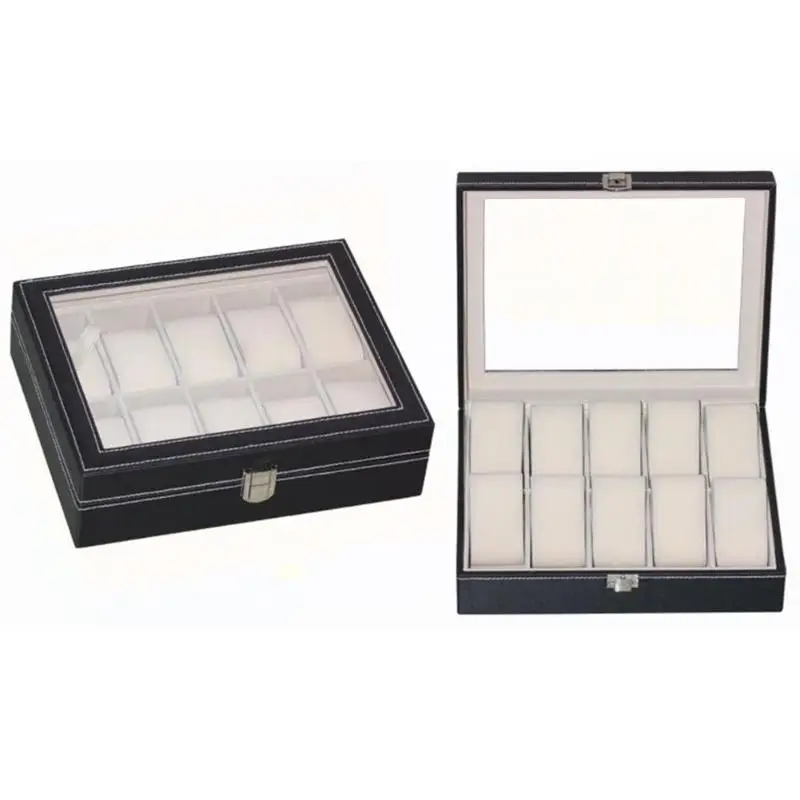 

10 Slots Grids PU Leather Watch Box Case Professional Holder Organizer for Clock Watches Jewelry Boxes Case Display best gift