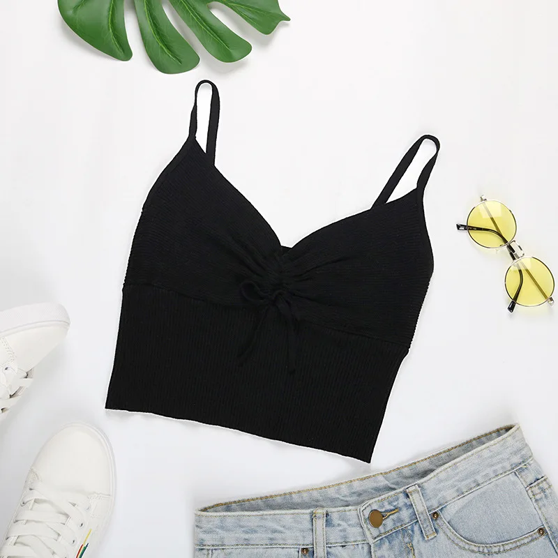 

V-neck Camisole Women Streetwear Fashion Skinny Solid Sexy Crop Top For Summer Backless Knitting Sleeveless Club Party Slim Top