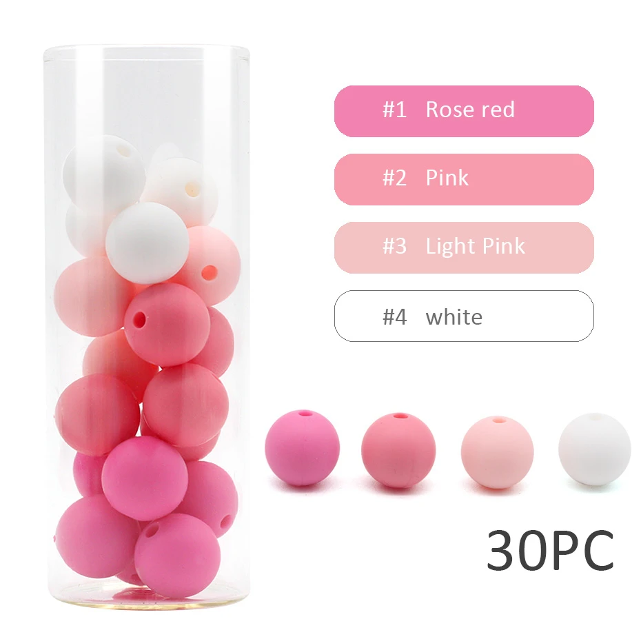 Pink-red 30 шт. Цвет силиконов бусов аксессуар круглой формы бусины Еда Класс бусы, сделай сам, ювелирное изделие Прорезыватели для зубов медсестра бусины 12 мм - Цвет: Pink-red