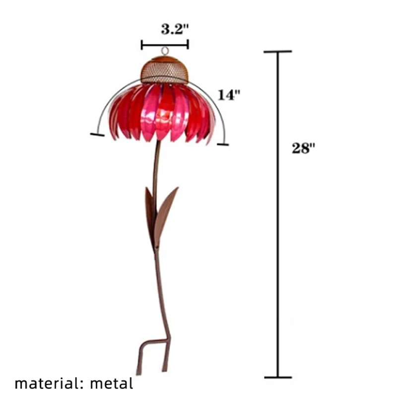 

2021 New Bird Feeder Metal Flower Stakes Beautiful Pink Coneflower Bird Seed Tray for Yard Garden Decoration 3 Colors Optional