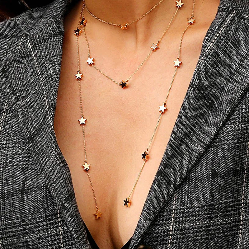 

Vintage Creative Multilayer Metal Star Choker Necklace For Women Punk Neck Chocker Collar Jewelry
