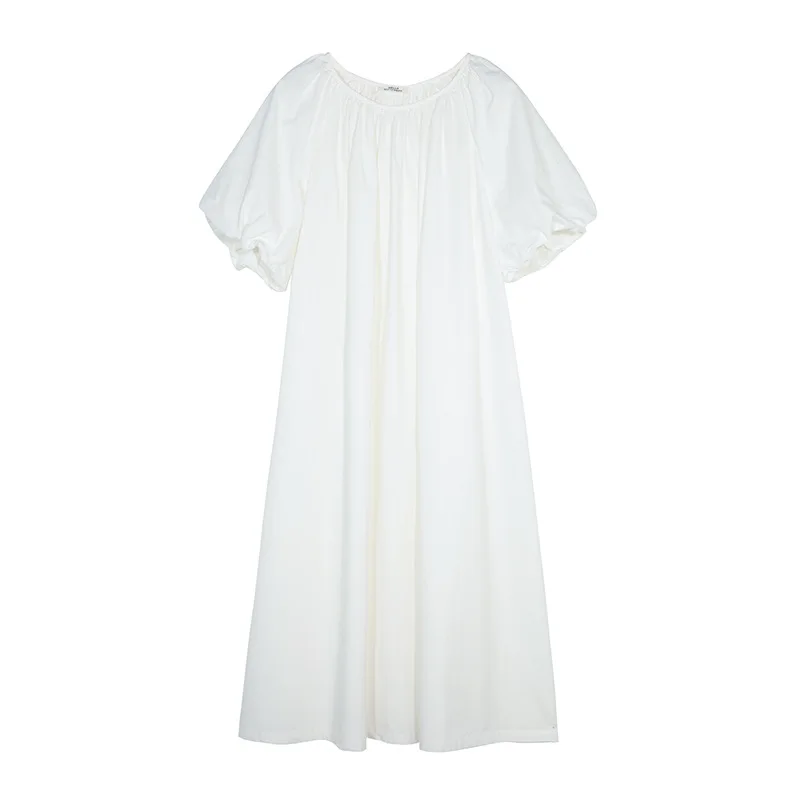 

Temperament Casual Puff Sleeve Pleated Dress 2021 Summer New High-waist Short Sleeve A-line Vestidos Simple Fresh All Match Robe