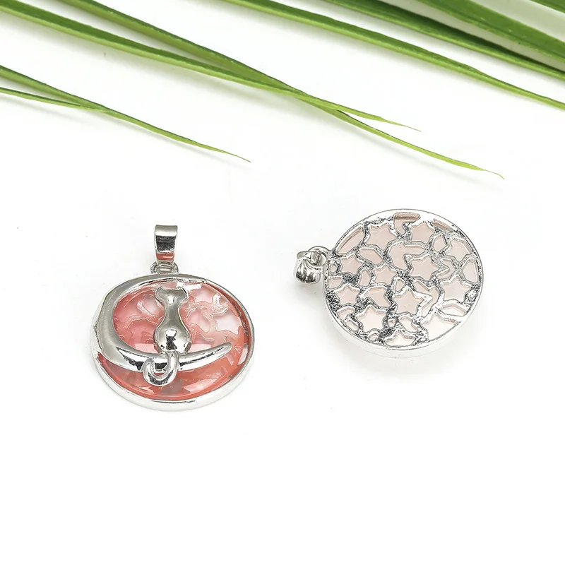 JD подвеска в виде кота для ожерелья круглые плоские бусины из натурального камня