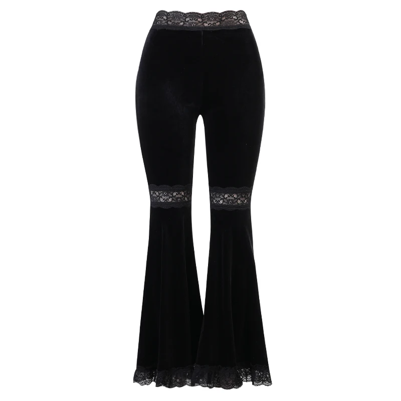 

Mall Goth High Waist Flared Pants Aesthetic Sexy Lace Patchwork Trousers Women Vintage Elegant Velvet Christmas Pants