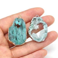 irregular natural stone crystal agates pendant double hole connector charm for jewelry making diy necklace bracelet accessories