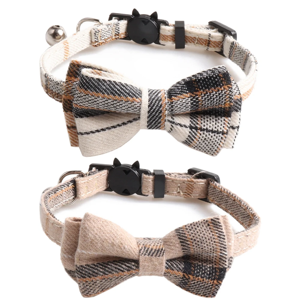 

Bowtie Cat Collar Breakaway with Bell Classic Plaid Adjustable Safety Kitten Collars for Pet and Puppies from 7.8~10.2 Inch