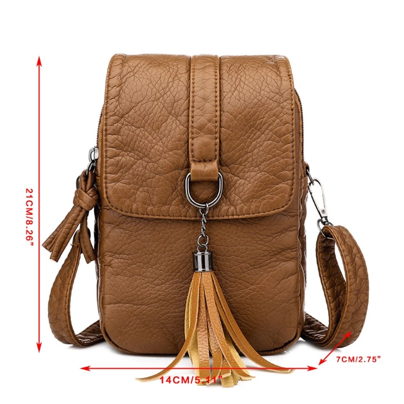 

Crossbody Bag for Women Retro Small Tassel Pendant Shoulder Bag Flap Cell Phone Purse PU Leather Messenger Bags