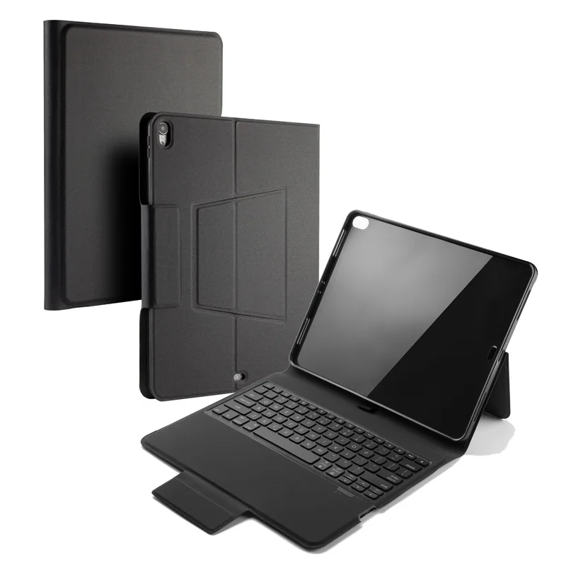 [Новинка] Беспроводная клавиатура Blue tooth для iPad pro 12,", Премиум чехол из тонкой кожи+ умный сон+ все в одном дизайне - Цвет: Black