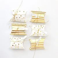 50pcs gold stamping dot stripe cookie box pillow shaped dessert box cardboard candy box baby shower party supplies