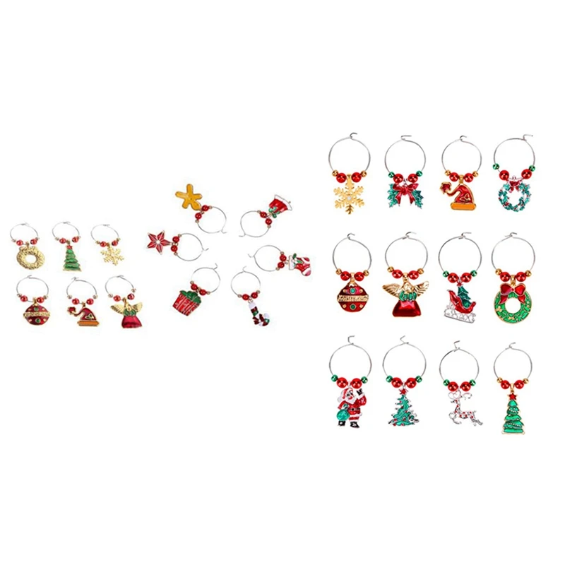 

24 шт. подвески для бокалов вина рождественские тематические маркеры для бокалов для вина милые кольца для напитков бирки для рождественски...