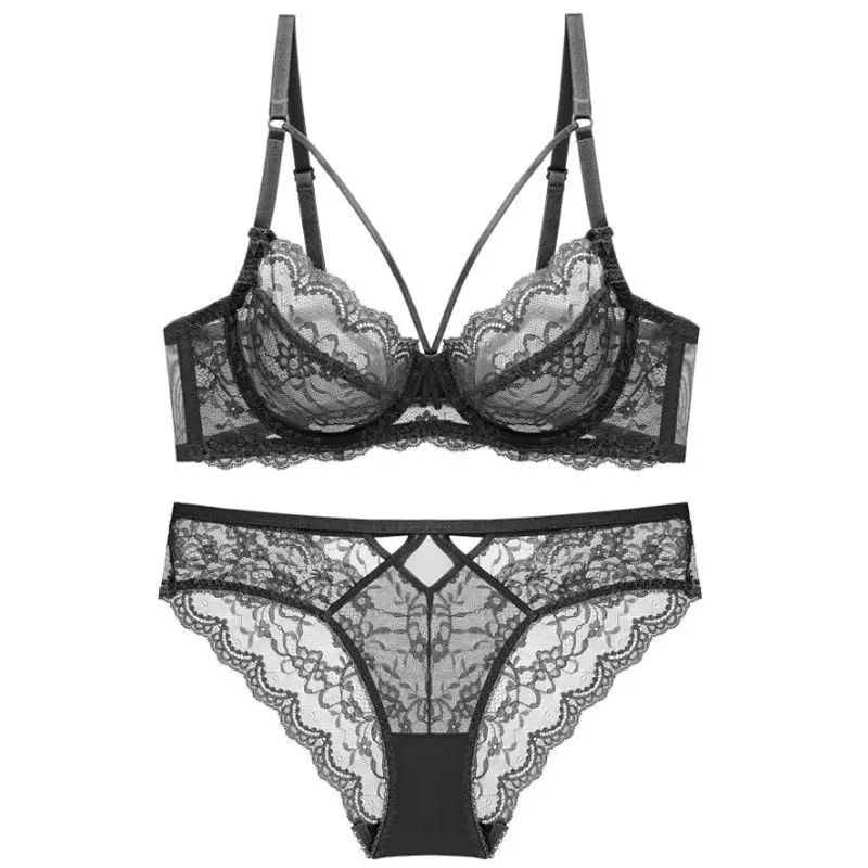 2020 New Style Large Size Ultra-Thin Fat Mm Sexy Bra D Cup E Bust Explicit Xiao Nei Yi Set Lace