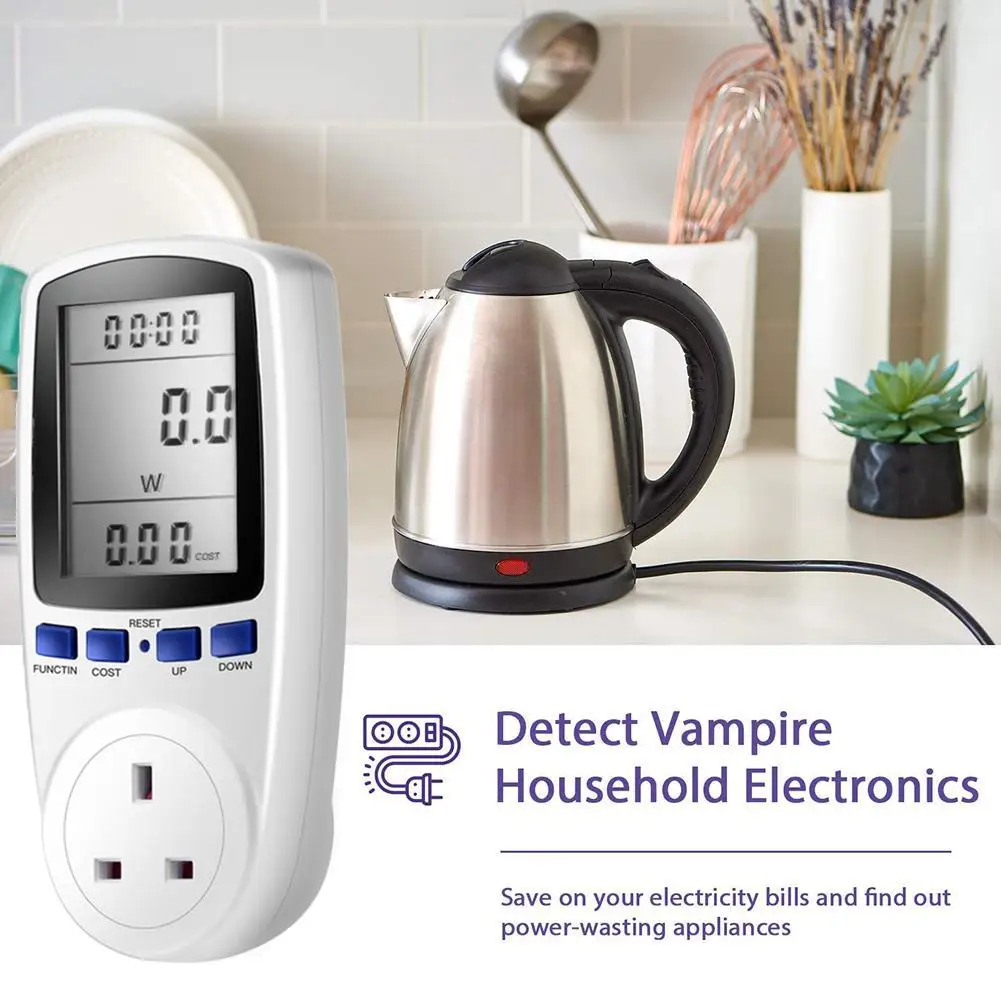 

UK Plug Socket Digital Voltage Wattmeter Power Consumption AC 230V Energy Analyzer For KWh Meter Monitor Electricity Watt Y0J5